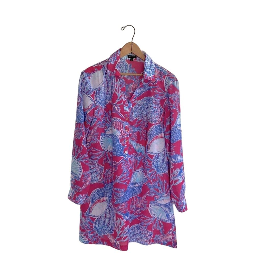 Talbots Seashells Beach Blues Tunic Cover Up Dress
